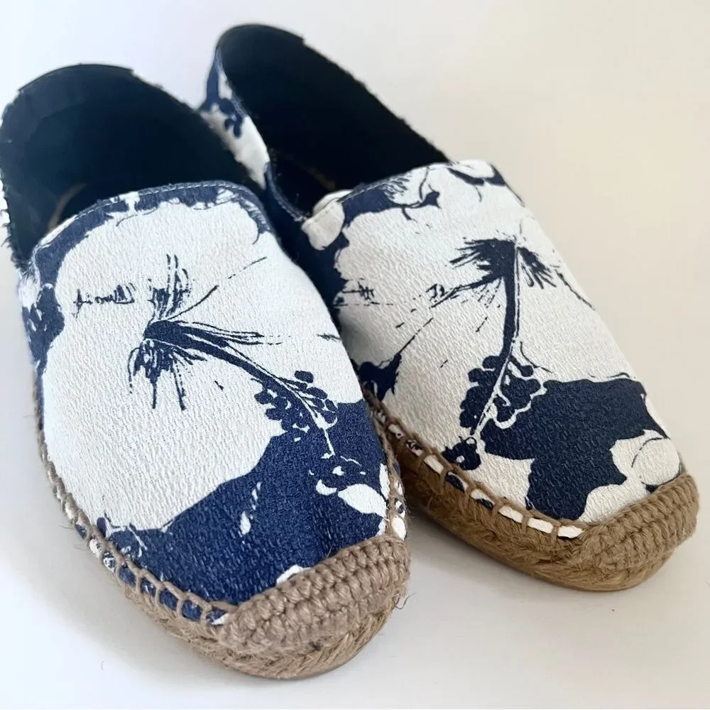 Saint Laurent Hibiscus Espadrille Flat Blue EU 37 NEW MSRP $375